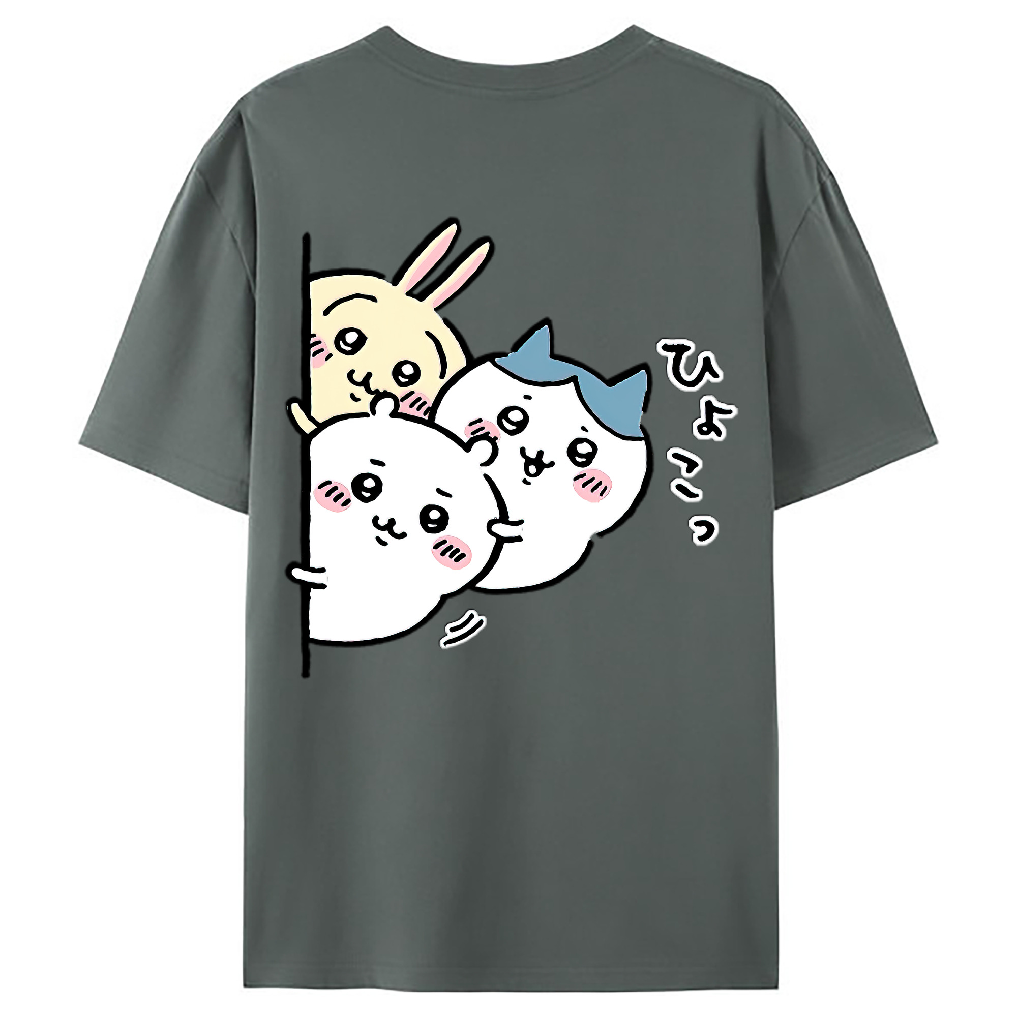 （画像用） ちいかわ うさぎ Chii-kawa usagi 綿100％ メンズ半袖Tシャツ（バックプリント） 通気性